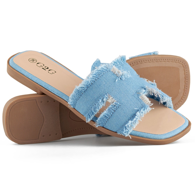 Chinelos jeans femininos com sola plana azul 1