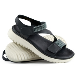 Sandálias femininas pretas confortáveis ​​com elástico e fecho de velcro preto 1