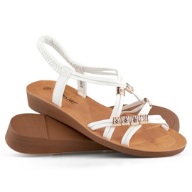 Sandálias femininas com elástico com decoração dourada branco 1