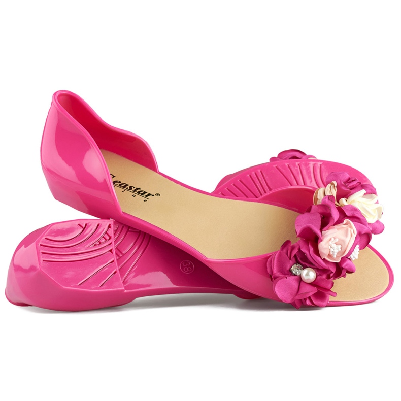 Sapatilhas de borracha abertas rosa com flores 1 Sapatilhas de borracha abertas rosa com flores 1