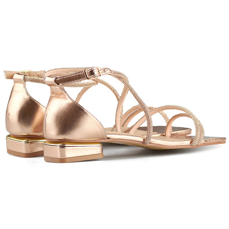 Sandálias femininas elegantes de salto baixo com zircônia cúbica rosa 1