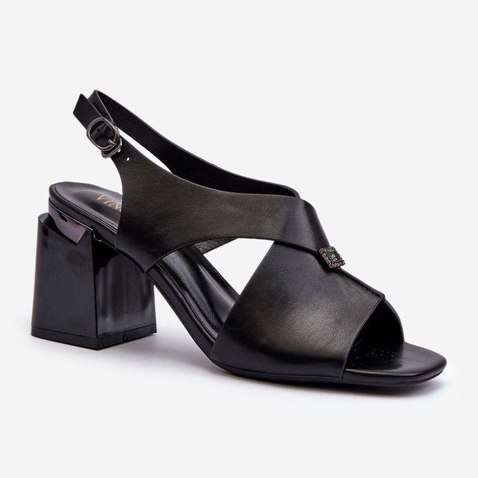 Vinceza Sandálias femininas elegantes de salto alto, couro ecológico, pretas Asellesa preto 1