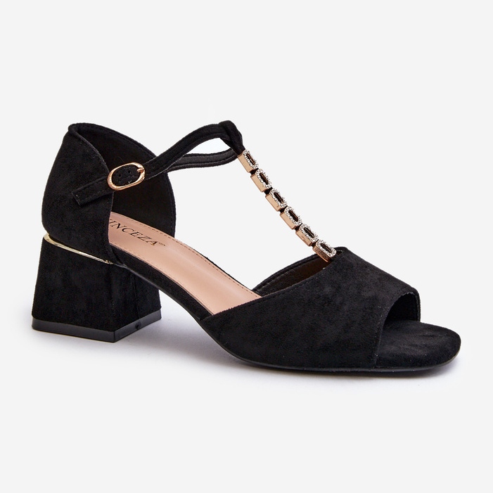 Vinceza Sandálias Femininas com Salto Bloco e Alça Decorativa, Camurça Eco, Obivena Preta preto 1