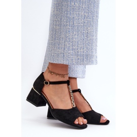 Vinceza Sandálias Femininas com Salto Bloco e Alça Decorativa, Camurça Eco, Obivena Preta preto 2