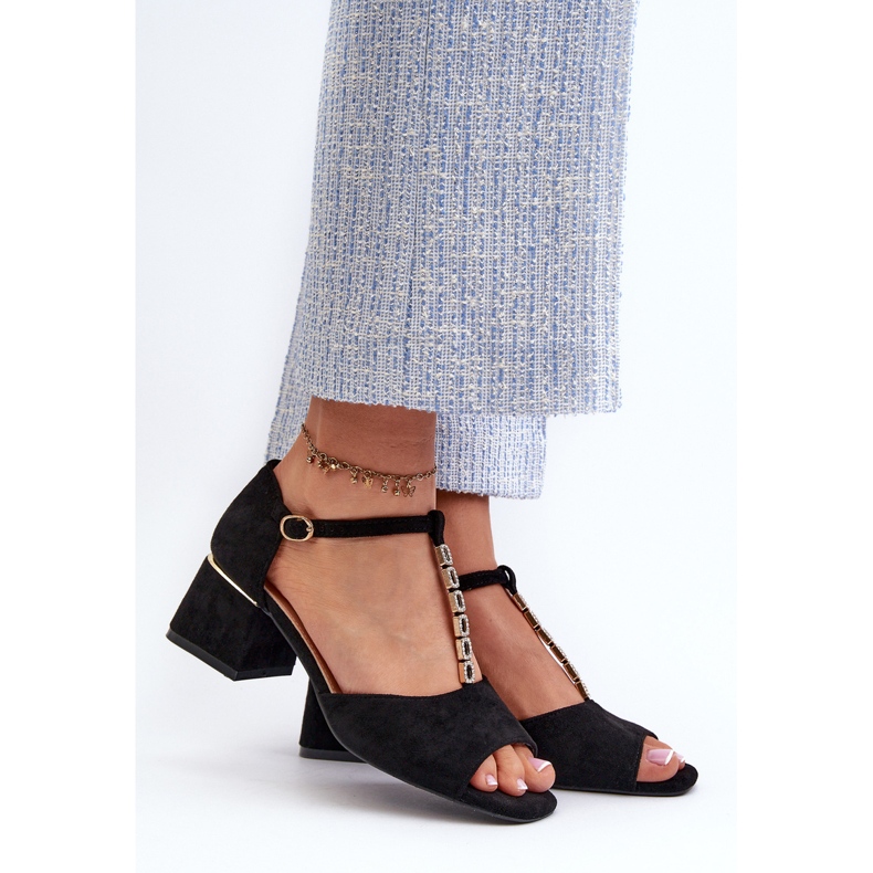 Vinceza Sandálias Femininas com Salto Bloco e Alça Decorativa, Camurça Eco, Obivena Preta preto 2