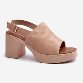 Vinceza Sandálias Femininas em Camurça Ecológica com Plataforma e Salto Alto, Bege Vatle 1