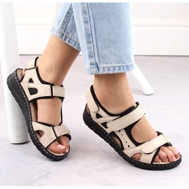 Sandálias femininas confortáveis ​​de couro com velcro, bege Artiker 52C0294 1