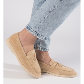 Mocassins femininos de camurça bege 2