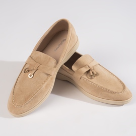 Mocassins femininos de camurça bege 1