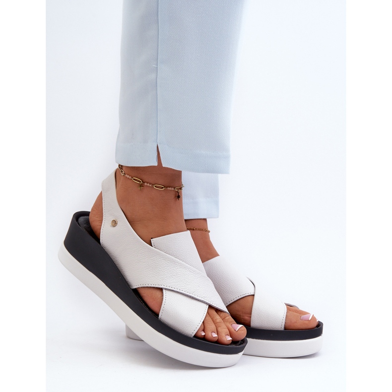 Sandálias de cunha de couro Zazoo 40256, brancas branco 2