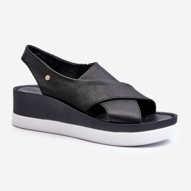 Sandálias de cunha de couro Zazoo 40256, pretas preto 2