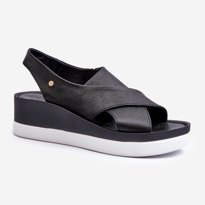 Sandálias de cunha de couro Zazoo 40256, pretas preto 2