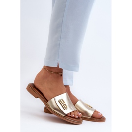 Zazoo 40384 chinelos femininos elegantes de couro, dourados 2