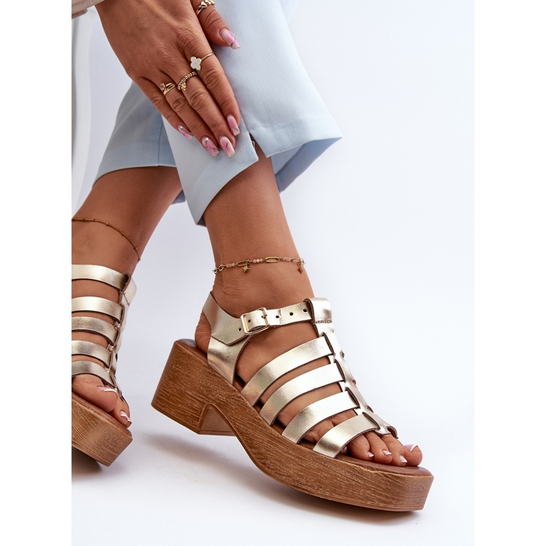 Sandálias femininas de couro Zazoo 40410 douradas dourado 1