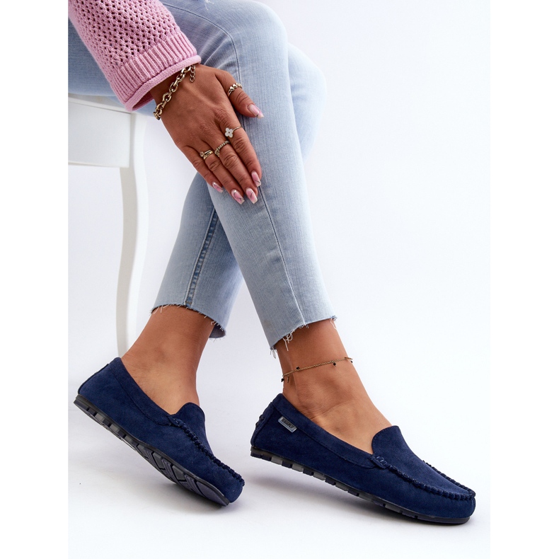Mocassins femininos de camurça ecológica, azul marinho Amrutia 1