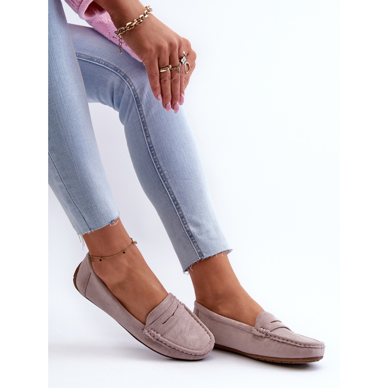 Confly Camurça feminina mocassins cinza lila lenvie 1