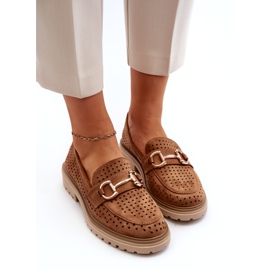 Bellucci Mocassins femininos abertos com decoração de camelo castanho 3