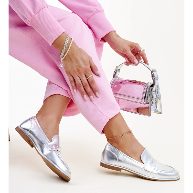 Mocassins Nasia clássicos prateados prata 1