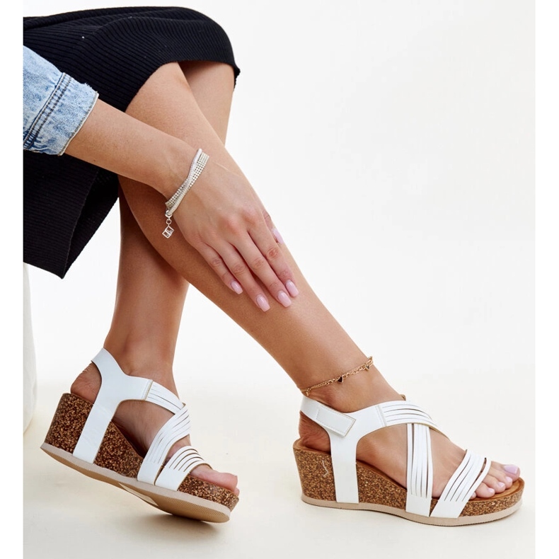 Sandálias de cunha de cortiça branca da Salman branco 1