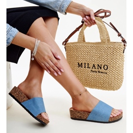 Chinelos de cunha em cortiça Naifene azul 1