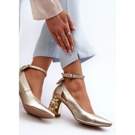 Bombas de couro com laço Maciejka 05059-25 Ouro dourado 1