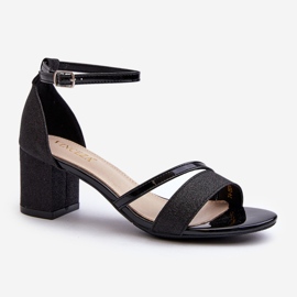 Vinceza Sandálias femininas de salto baixo com glitter pretas Ploemis preto 1