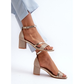 Vinceza Sandálias femininas brilhantes de salto baixo, Golden Ploemis dourado 1