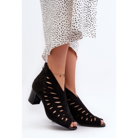 Jezzi Botins femininos de camurça ecológica perfurados com salto alto e dedos abertos, Timalre preto 2