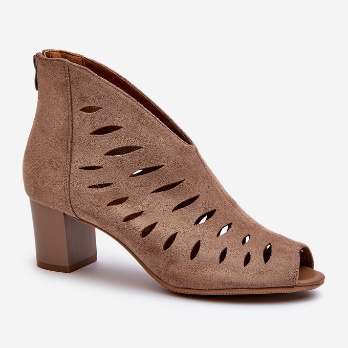 Jezzi Botins femininos em camurça ecológica com salto alto e biqueira aberta Bege Timalre 1