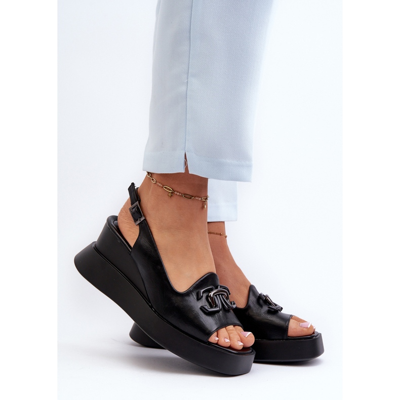 Jezzi Sandálias Femininas Com Plataforma E Cunha Com Decoração, Janesca Preta preto 2