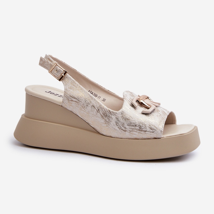 Sandálias femininas com plataforma e cunha com decoração dourada Janesca dourado 1 Sandálias femininas com plataforma e cunha com decoração dourada Janesca dourado 1