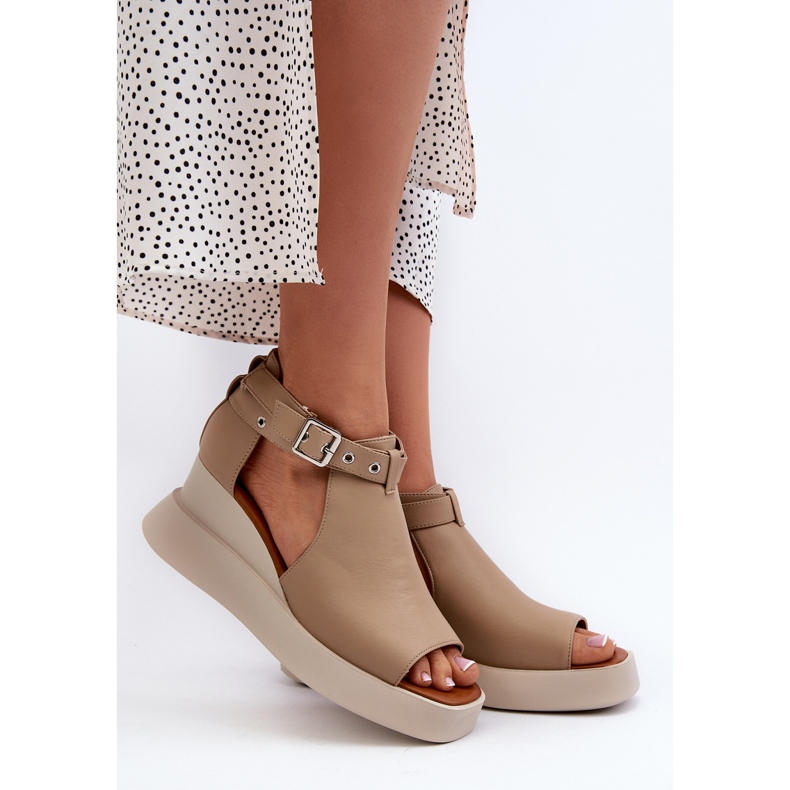 Jezzi Sandálias femininas com plataforma e cunha em couro ecológico, bege Hloeli 2