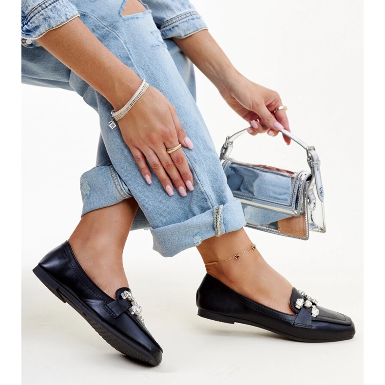 Mocassins pretos com fivela Mali de zircônio 1