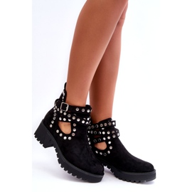 Ideal Shoes Botins femininos de camurça com tachas decorativas, pretos 3