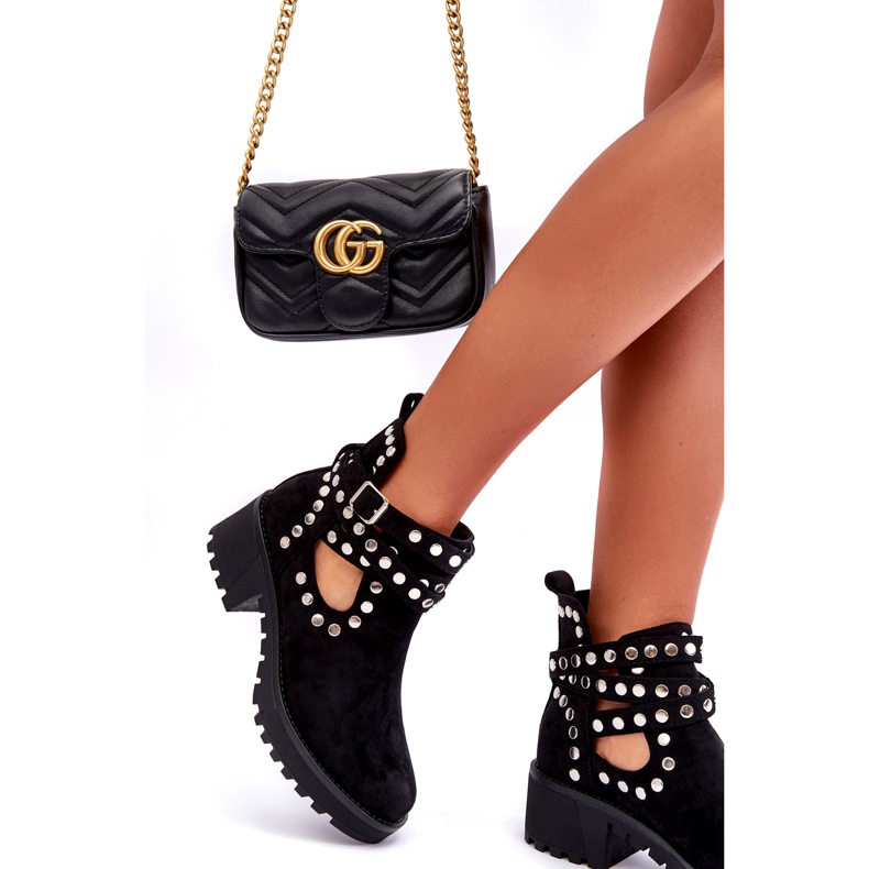 Ideal Shoes Botins femininos de camurça com tachas decorativas, pretos 4