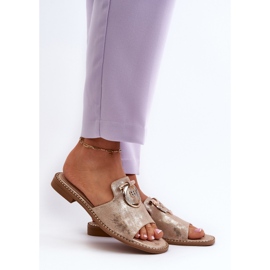 Chinelos femininos elegantes e brilhantes com decoração S.Barski KV27-032 dourado 2