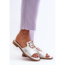 Chinelos femininos elegantes e brilhantes com decoração S.Barski KV27-032 prata 2