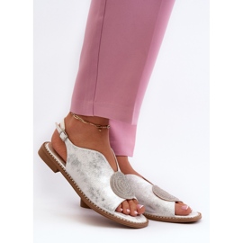 Sandálias femininas com decoração de salto baixo S.Barski KV24-057 prata 2