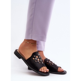Chinelos femininos brilhantes com decorações S.Barski KV27-063 preto 2