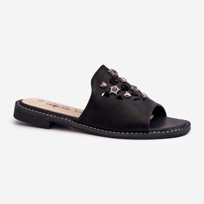 Chinelos femininos brilhantes com decorações S.Barski KV27-063 preto 1