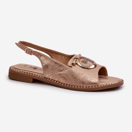 Sandálias femininas elegantes com decoração dourada em salto baixo, ouro rosa S.Barski KV27-053 dourado 1