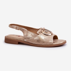 Sandálias femininas elegantes com decoração dourada em salto baixo, ouro S.Barski KV27-053 dourado 1