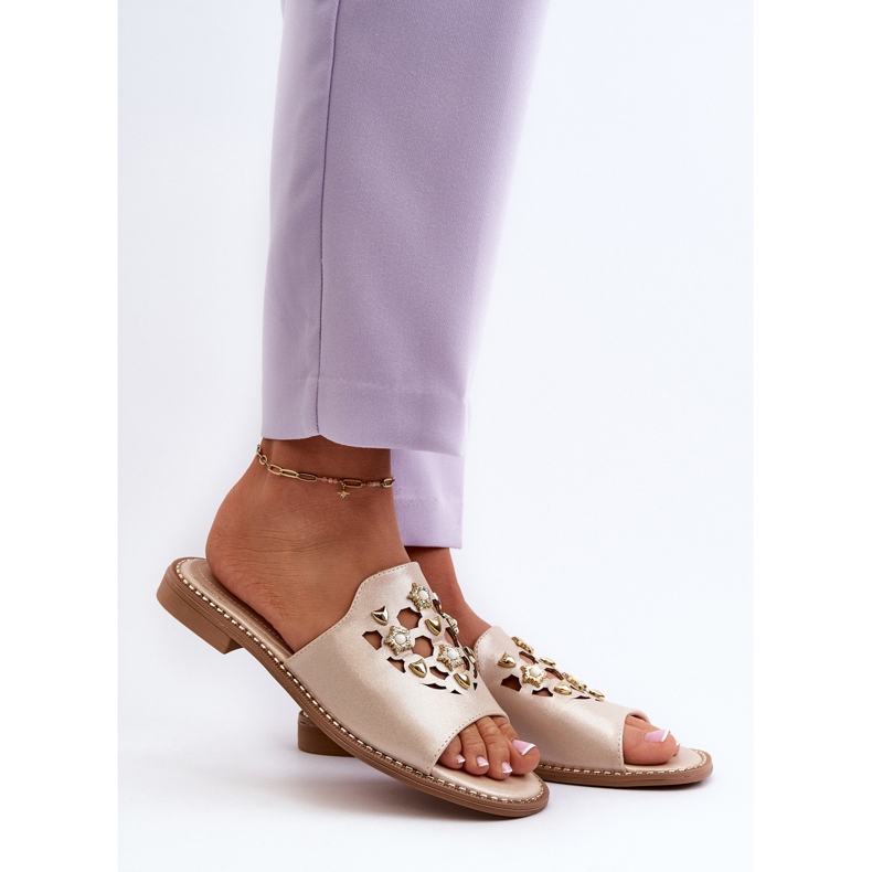 Chinelos femininos brilhantes com decorações S.Barski KV27-063 dourado 2