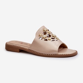 Chinelos femininos brilhantes com decorações S.Barski KV27-063 dourado 1