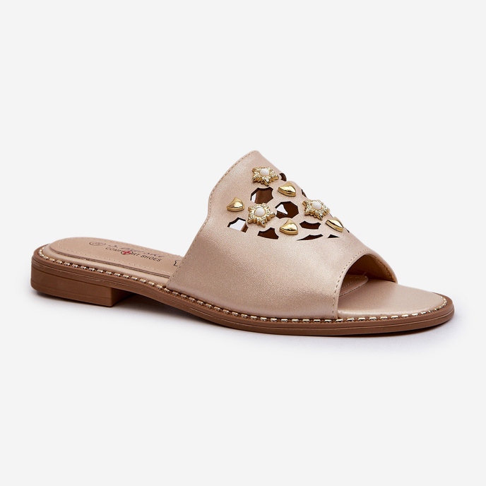 Chinelos femininos brilhantes com decorações S.Barski KV27-063 dourado 1