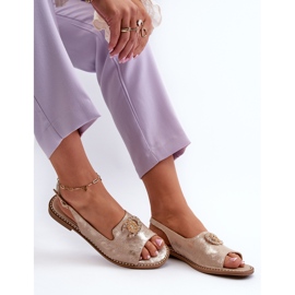 Sandálias femininas com decoração S.Barski KV27-049 douradas dourado 1