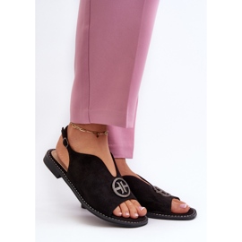 Sandálias Femininas Com Decoração Dourada Eco Suede S.Barski KV27-059 Pretas preto 2