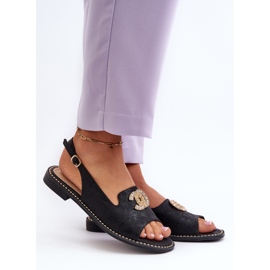 Sandálias femininas com decoração S.Barski KV27-049 pretas preto 2