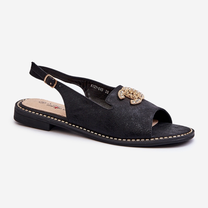Sandálias femininas com decoração S.Barski KV27-049 pretas preto 1