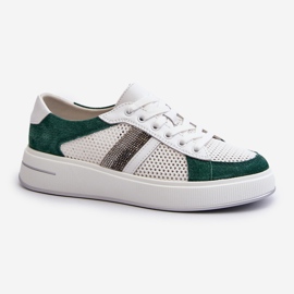 S.Barski D&amp;A Tênis feminino de couro LR110 Verde-Branco 1